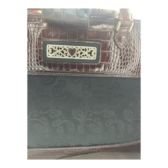 Brighton Carry On Bag Luggage Croc Leather and Fabric EUC Brown & Black - Picture 9 of 16